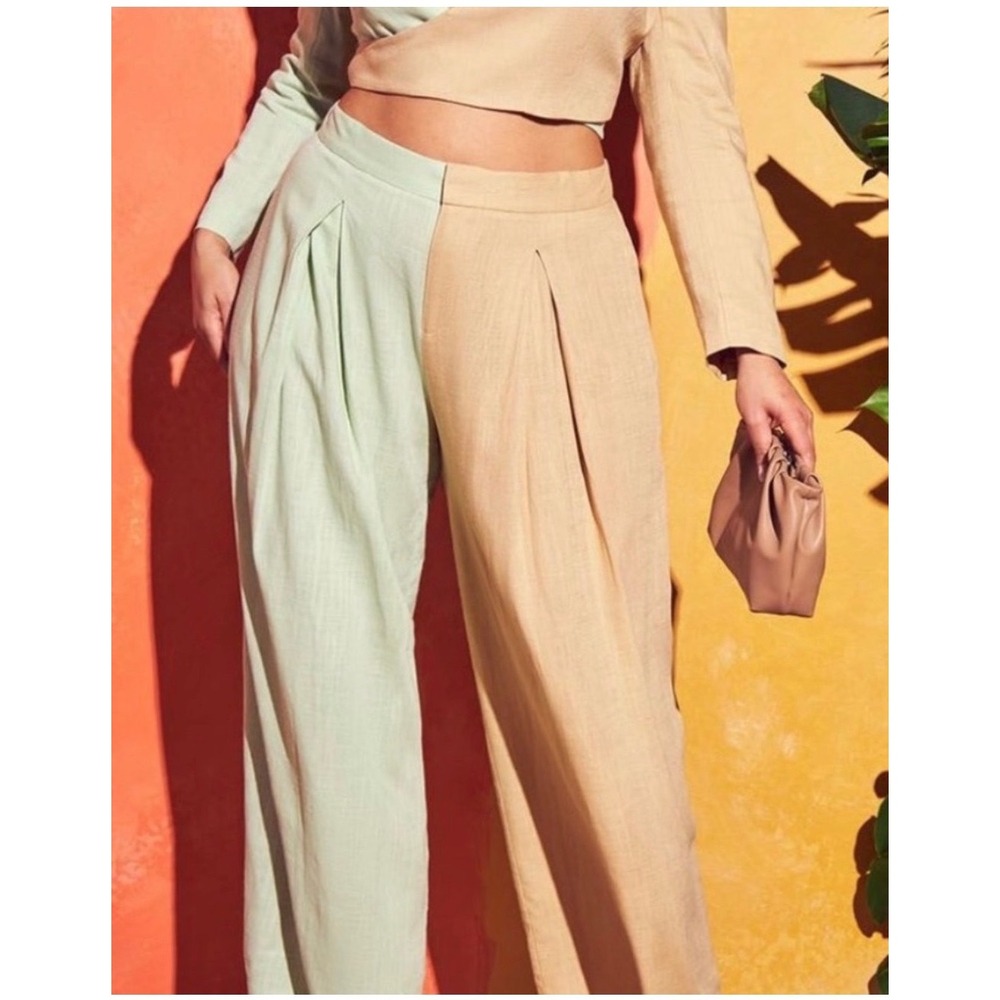 NWT ELOQUII x Melissa Mercedes Colorblock Palazzo Pants Women Green Tan Size 16